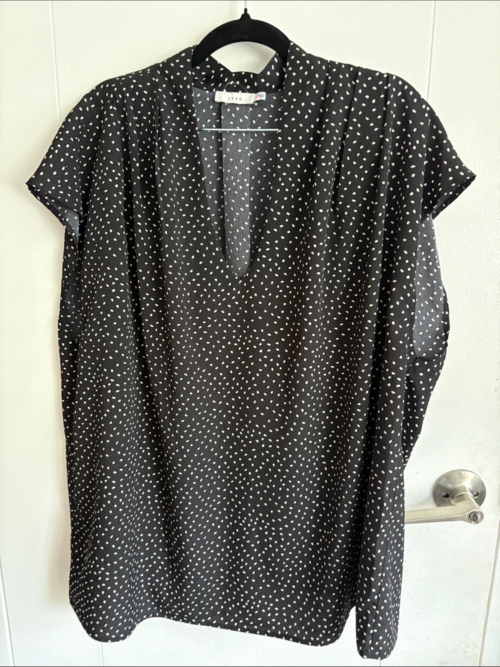 Lush Black Blouse with White Dot Print